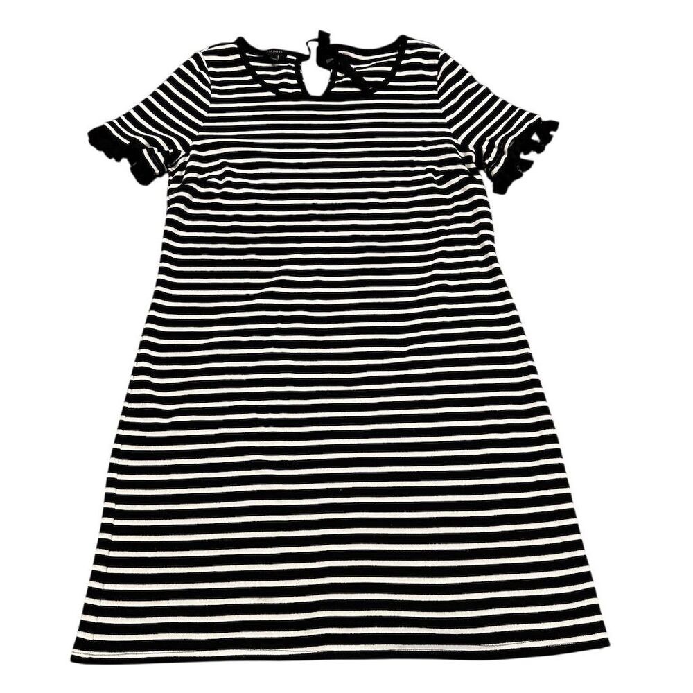 Talbots Women's L Black &‎ White Striped Tassel Trim Shift Dress